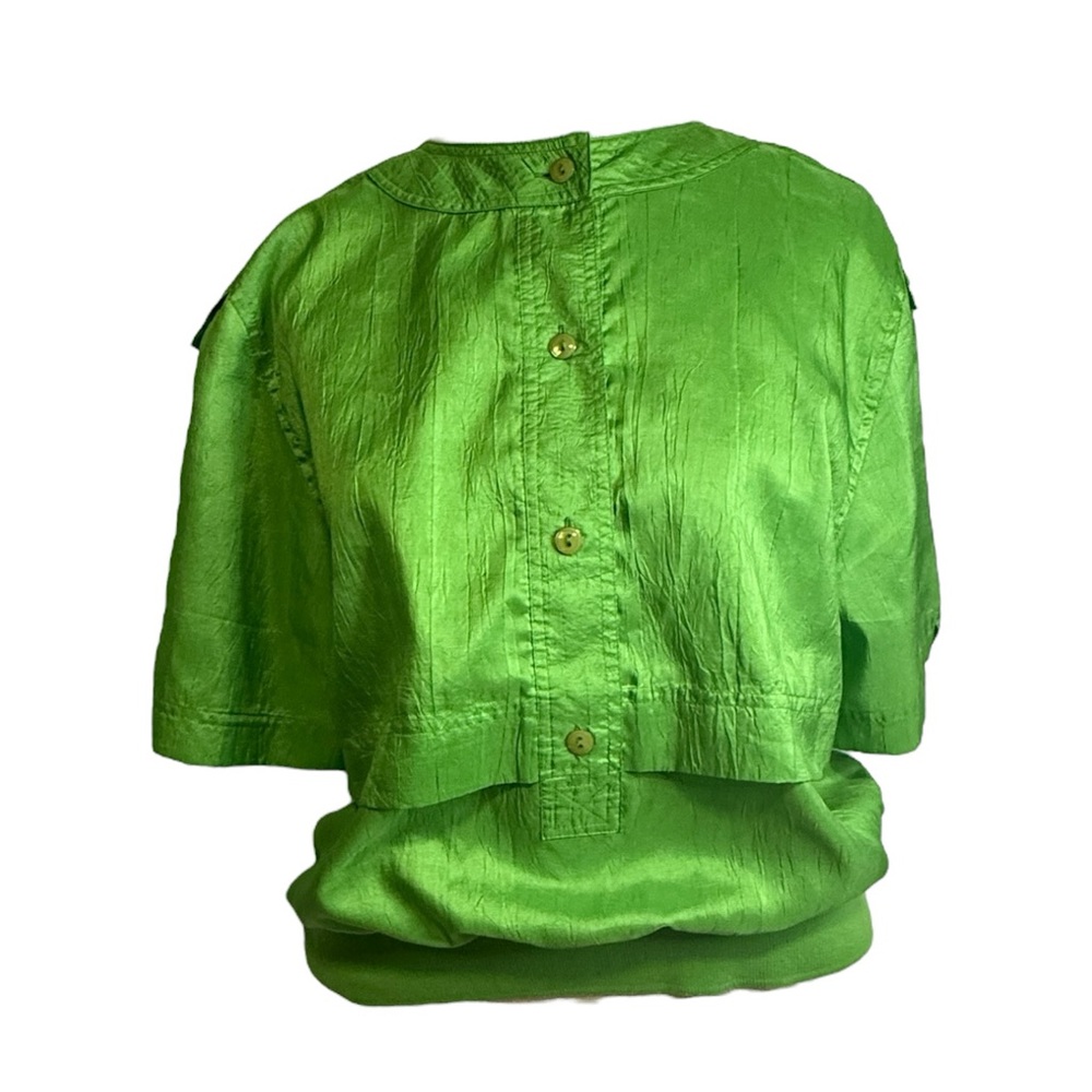 VTG 80s neon green CHRISTIE & JILL Women medium Button Up Blouse Professional